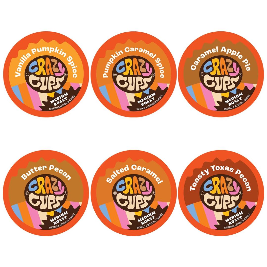 Crazy Cups Fall Coffee Pods Variety Pack for Keurig K Cup Coffee Maker, Seasonal Favorites Fall Blend Sampler, 50 Count