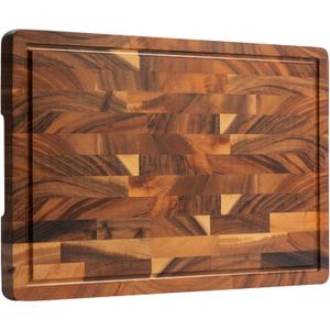 Walnut Wood Cutting Board, End Grain Wooden Cutting Boards for Kitchen, Chopping Block with Deep Juice Groove & Handles, Gift Box, 16.5"x11.6"x0.8"
