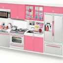 Doll Kitchen Playset for Kids, My Modern Mini Kitchen House Furniture Pretend Play Toy Accessories Set with Realistic Lights & Sounds for Toddlers, Girls (4-in-1)