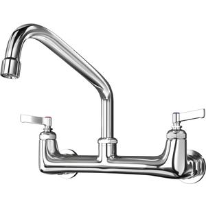 Commercial Sink Faucet with 12” Swivel Spout, 8" Center Wall Mount Kitchen Faucet, Dual Handles Brass Utility Sink Faucet for Laundry Room Restaurant Compartment Sink, Polish Chrome