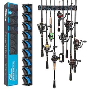 PLUSINNO Vertical Fishing Rod Holder, Wall Mounted Fishing Rod Rack, Fishing Pole Holder Holds Up to 9 Rods or Combos, Fishing Rod Holders for Garage, Fishing Gear and Gifts for Men