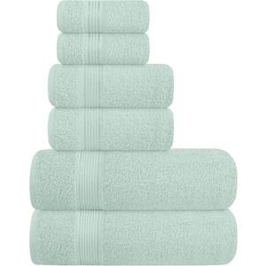 Elvana Home Ultra Soft 6 Pack Cotton Towel Set, Contains 2 Bath Towels 28x55 inch, 2 Hand Towels 16x24 inch & 2 Wash Coths 12x12 inch, Ideal Everyday use, Compact & Lightweight - Sea Green