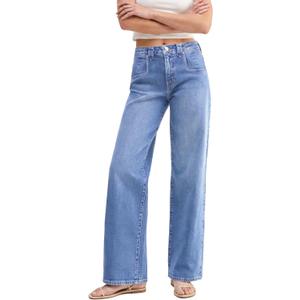 EMMIOL Baggy Straight Leg Jeans Women, Mid-High Rise Denim Pants, Y2K Vintage Distressed Stretchy Loose Fit with Large Pocket，Boyfriend Wide Leg Trousers Casual,Vintage Blue (Blue, XS)