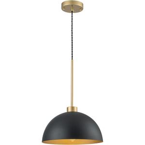12 Inch Black and Gold Dome Pendant Light, Farmhouse Kitchen Island Lighting, Industrial Light Fixture for Dining Room Entryway Hallway, Height Adjustable