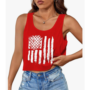Aluvee USA 4th of July Tank Tops Women Red White and Blue Shirts Tank Tops American Patriotic Flag Crop Sleeveless Tee. size XL