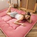 MAXYOYO Japanese Futon Mattress Twin Size Floor Mattress, Thicken Tatami Mat Sleeping Pad Roll Up Mattress Floor Folding Couch Mattress Pad for Guest Room, Pink, Twin