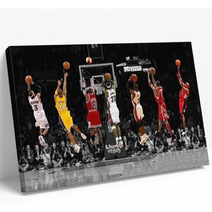 Basketball Legends Canvas Wall Art Iconic Basketball Superstar Shooting Artwork Poster Print Inspirational Sports Wall Art for Basketball Fans Boys Bedroom Gaming Room Home Office Framed 12"x16"