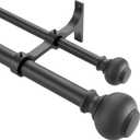 1 Inch Double Curtain Rods 72 to 144 Inches, Adjustable Telescoping Window Drapery Rod, Dual Heavy Duty Curtain Rods with Iron-Finials for Sliding Glass Door, Patio, Bedroom, Kitchen, Matte Black