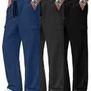 Neer 3 Pack Men's Baggy Cargo Sweatpants Wide Leg Straight Drawstring Open Bottom Joggers  Lounge Pants with Pockets Size 4XL