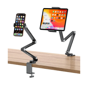 OMOTON Adjustable Tablet Stand for iPad, Desk Phone Holder for Bed with 2 Clamps, Flexible Aluminum Alloy Mount with 360° Rotation for 4-13" Devices (Black)