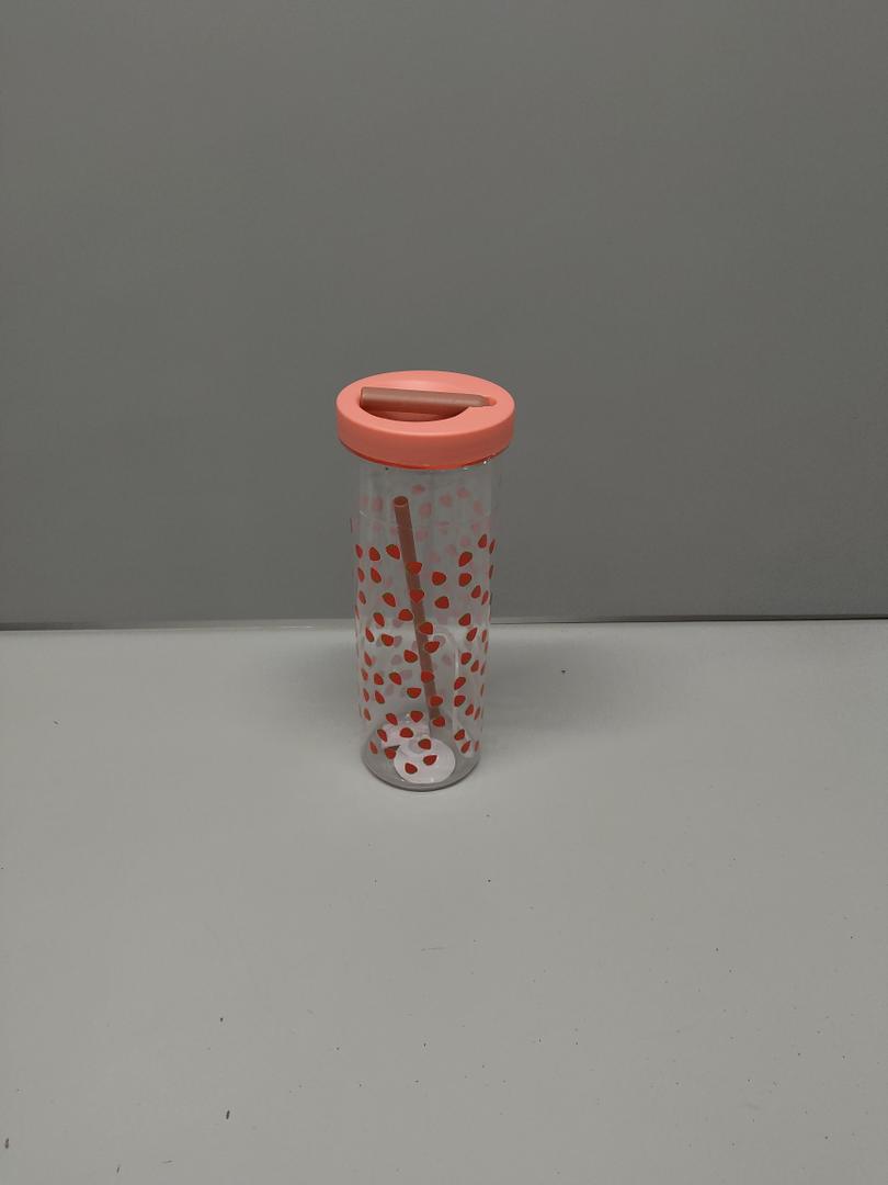 Fruit Infuser Water Bottle, Foldable Straw Water Cup, Water Bottles with Straw, Simply Bottles, LeakProof & Shatter-Proof (Pink, Strawberry)
