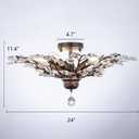Wellmet Vintage Crystal Ceiling Light Fixture, 5 Lights Bronze Semi Flush Mount Ceiling Light Fixture, Modern Farmhouse Chandelier for Dining Room, Bedroom, Bathroom, Entryway, Hallway, W-24in