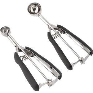 Small Cookie Scoop Set - 2 PCS Include 1 tsp / 1Tbsp Cookie Dough Scoops, Cookies Scoops for Baking, Made of 18/8 Stainless Steel, Good Soft Grips, Quick Trigger Release