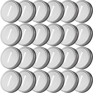 JMIATRY 50Pcs Coin Slot Lids for Regular Mouth Mason Jar, Polished Rust Resistant Canning Lids, Money Saving Jars Silver Slotted Lid, Metal Coin Slot Lid for Regular Mouth Ball, Use for 2.75 Inch