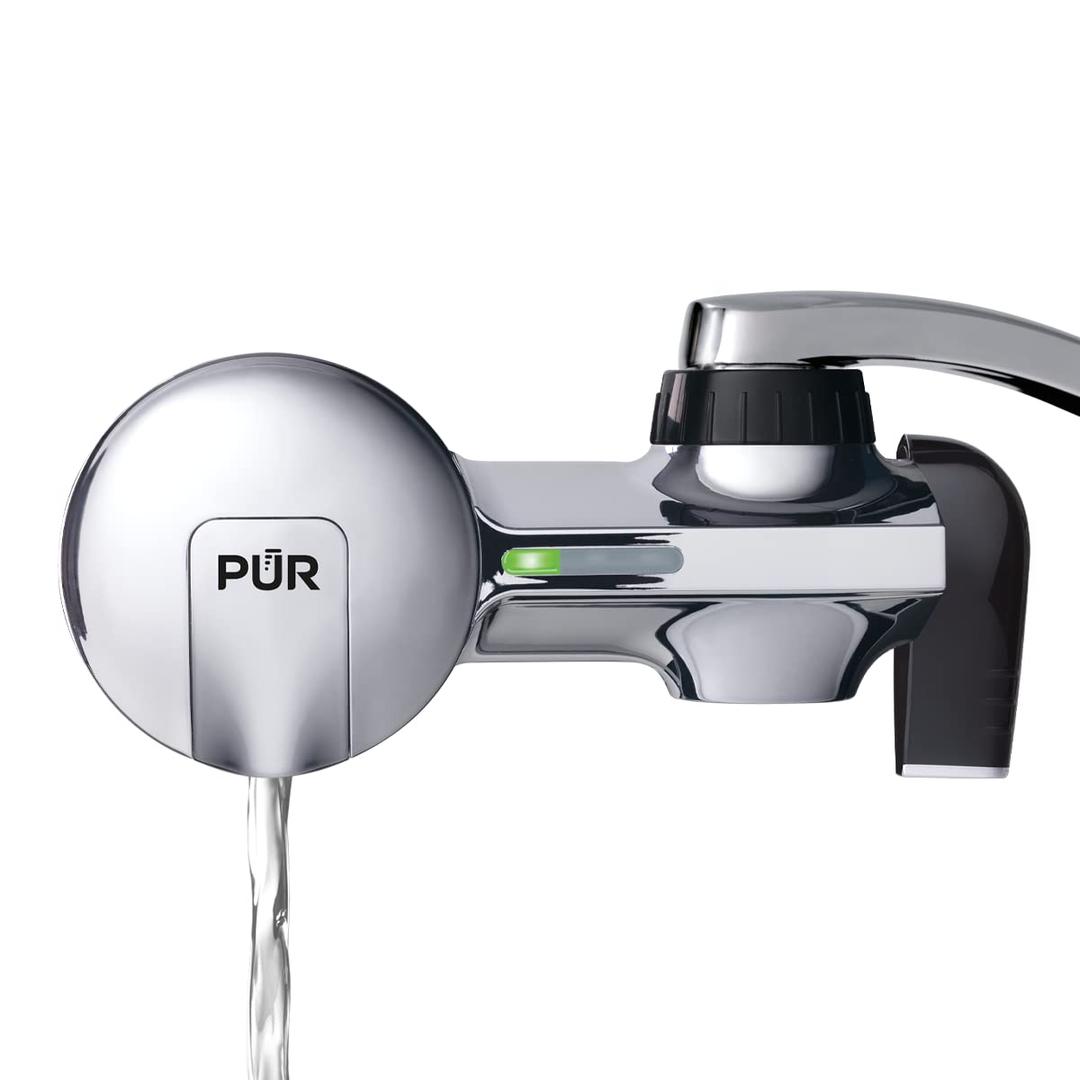 PUR PLUS Horizontal Faucet Mount Water Filtration System with 3-in-1 Lead Reducing Filter for Great-Tasting Filtered Tap Water, Lasts 100 Gallons, Fits Most Kitchen or Bathroom Faucets, Chrome