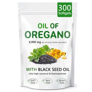 Oil of Oregano with Black Seed Oil, 2 in 1 Organic Oregano Capsules for Immune Support & Overall Wellness, Non-GMO, Gluten Free, 300 Softgel