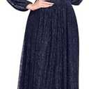 ZOMVA Plus Size Maxi Formal Dress Sparkly V-Neck A-line Ruffle Sleeves Evening Gown Cocktail Prom Lace XL