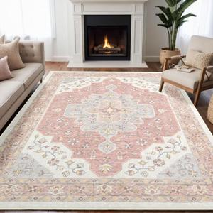 Boho Washable Area Rug 9x12, Spill-Proof Surface, Non-Slip Backing, Cozy Soft Faux Wool, Printed Rug for Living Room, Bedroom, Dining Room - Ashy
