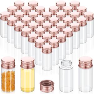 100 Pcs Small Clear Vials Spice Mini Jars with Lids Mini Glass Bottles with Screw Aluminum Metal Caps Tiny Jars Sample Containers for Powder Cream Cosmetic Jewelry Wedding( 10 ml, Rose Gold)