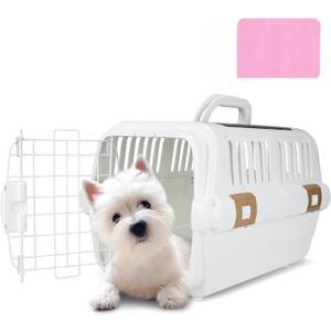 Hard-Sided Plastic Dog and Cat Kennel,Two-Door Pet Carrier, Plastic Wire Door, Top or Front Loading,Pets up to 22LBS,Fully Breathable, Perfect for Traveling/Hiking/Camping/Veterinary Visits (White)