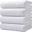 POLYTE Microfiber Oversize Quick Dry Lint Free Bath Towel, 60 x 30 in, 3 Pack (White, Waffle Weave)