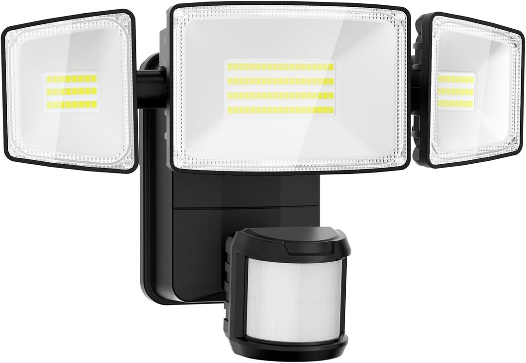 Onforu Battery Powered Motion Sensor Outdoor Lights, 2000LM 6500K Security Flood Lights, IP65 Waterproof Battery Operated Lights with Adjustable 3 Head Motion Detector LED Flood Light