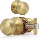 Brushed Gold Flat Ball Door Knob Without Key and Lock, Non-Locking Passage Round Design Doorknob for Hallway/Closet, Satin Brass Finish (1 Pack)