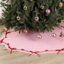 48 Inch Pink Christmas Tree Skirt with Red Bow, Velvet Christmas Tree Skirt Wavy Xmas Party Mat Holiday Bow Decorations Merry Xmas Party Accessory for Holiday Indoor Outdoor Decorations