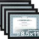 Egofine 8.5x11 Picture Frames Set of 4, Made of Solid Wood Covered by Plexiglass for Document,Diploma, Certificates and Degree, for Table Top Display and Wall Mounting Photo Frame Black