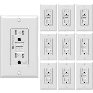[10 Pack] WEBANG Self-Test GFCI Outlets, Tamper-Resistant and Weather-Resistant, GFCI Receptacle with LED Indicator, Decorative Wall Plates and Screws Included, 15 Amp/125 Volt, UL Listed, White