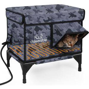 Heated Cat House for Outside Foam Board, Extremely Insulated Outdoor Cat House Escape Door, Weatherproof & Waterproof Awning, Elevated Feral Animal Shelter for Winter (25.0"L x 15.0"W x 18.5"H, Cammo)
