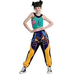 Flyzher Kids Girls Pop Singer OutfitsHalloweenOutfits Party Stage Clothes Merch 140