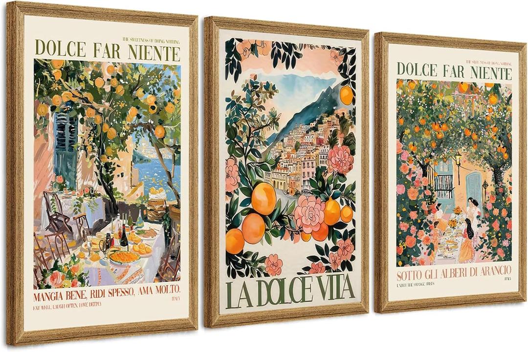 SYWENNOI Triptych, Italian Landscape Framed Cnavas Wall Art, 24x36 in each