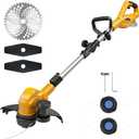 Cordless Weed Wacker & Edger for Dewalt 20V Battery, 3-in-1 Folding 150cm/59in Brushless Electric String Trimmer, Grass Cutter with 3 Types Blades for Lawn, Yard and Bush Trimming(No Battery), Medium