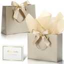 DOYIDE 30 Pack Gift Bags Medium Size with Ribbon and Greeting Cards Tissue Paper, 9"x7"x3.1" Portable Paper Gift Bag with Handles, Thank You Bags for Wedding Birthday Party Mothers Day Bridal Shower (Champagne)