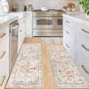 Ileading Boho Kitchen Rugs Sets 3 Piece with Runner Kitchen Floor Mat Carpet Farmhouse Kitchen Rugs and Mats Non Skid Washable Runner Rug for Kitchen Floor Office Sink Laundry, Light Brown
