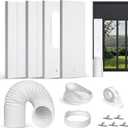 Upgraded Portable Air Conditioner Window Vent Kit, With 5.9 Exhaust Hose, 4 Slide Seal Plates, Universal Coupler, Adjustable AC Vent Kit Ducting Universal for Horizontal & Vertical Windows