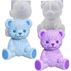 2Pcs Bear Silicone Resin Molds - 3D Bear Resin Candle & Soap Molds for Cute Animal Epoxy Resin Casting, Fondant, Chocolate, Cake Decoration DIY Supplies