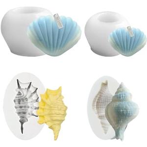 4-Pack Shell Silicone Molds for Candle and Soap Making – 3"x2"x4" Ocean Theme Conch and Seashell Molds for DIY Aromatherapy Candles, Resin Crafts, and Handmade Gifts
