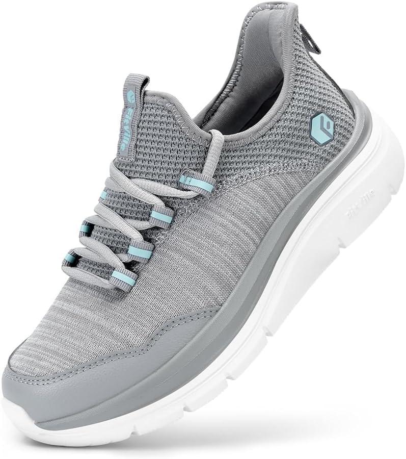 FitVille Wide Walking Shoes for Womens Slip On Sneakers Hands Free Running Shoes Slip On Tennis Shoes Women Comfy Workout Gym for Plantar Fasciitis Ash Gray 7 Wide