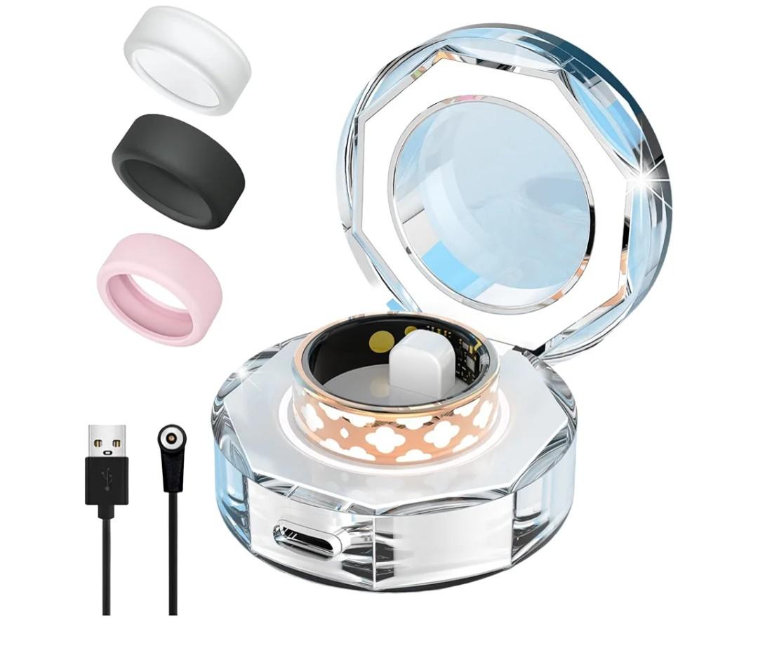 Smart Ring for Women Man, Enamel Flower Pattern Health Tracker Ring, Sleep&Exercise Monitor, IP68 Waterproof Activity Trackers, Fitness Ring with Charging Case and Ring Protector (12#)