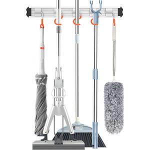 Mop and Broom Holder Wall Mount Garden Tool Rack Organizer, Modern Style,Movable Aluminum Alloy Wall Mounted Hook 1 Pack,Storage Gift for Bathroom,Closet,Laundry Room,Garage,Tool Room(Orange)