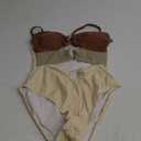 Eomenie One Piece Swimsuit for Women Ring Linked Monokini Sexy Bathing Suit Cutout Swim Suit (Medium, Brown Color Block)