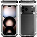 Marrkey Compatiable with iPhone 17 Pro Max Case,360 Full Body Protective Cover Heavy Duty Shockproof [Tough Armour] Aluminum Alloy Metal Case with Silicone Built-in Screen Protector - Silver