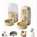 Rabbit Automatic Food Feeder and Water Dispenser Bunny Gravity Feeding Station Waterer Set Hanging Self-Dispensing Feeder for Ferret,Guinea Pigs Chinchillas Hedgehog (Coffee)