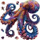 Mys Aurora Octopus Puzzles for Adults 500 Pieces, 5MM Thick Wooden Jigsaw Puzzles, Unique Shape Puzzle Ocean Wood Puzzles for Adults and Kids Birthday Gifts Family Game 17 * 17inch