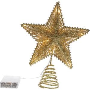 Lovely Glittered Star Tree Topper with LED String Lights Elegant Five-Pointed Christmas Tree Decoration for Festive Home Party and Holiday Atmosphere Enhancer