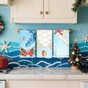 2 x Preboun 4 Pcs Christmas Sealife Kitchen Towels Christmas Decoration Absorbent Dish Quick to Drying Hand Polyester Cleaning Tea Coastal Towels for Home Washing Drying Dishes Kitchen