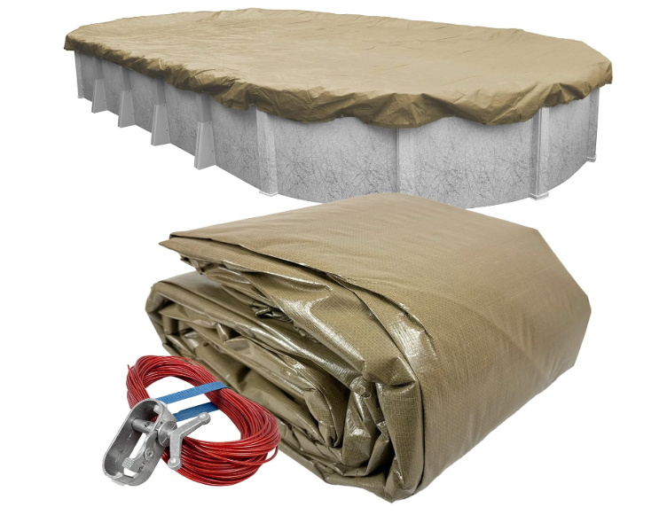 Robelle 12 x 24 ft Professional Defender Oval Cover for Above Ground Pools Tan Pool Cover, 4 ft Overlap (16 x 28ft Cover Size), Solid 12 x 12 Scrim, 3.7 oz/yd2, Style: 571224-4-ROB