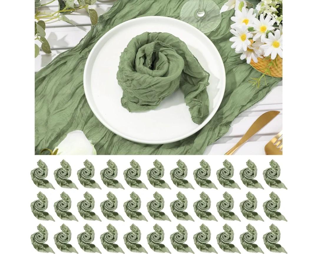 Mixweer 50 Pcs Cheesecloth Napkins 20 x 20 Inch Wrinkled Gauze Cotton Dinner Napkins Napkins Cheese Cloth Napkins Decorative Cloth Napkins Rustic Boho Table Napkins for Weddings Parties (Sage Green)